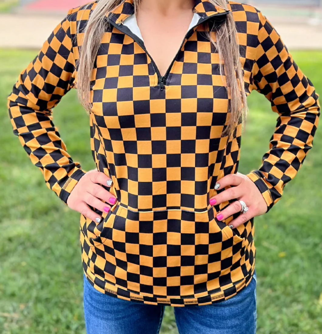 Gold & Black Checkered Pullover