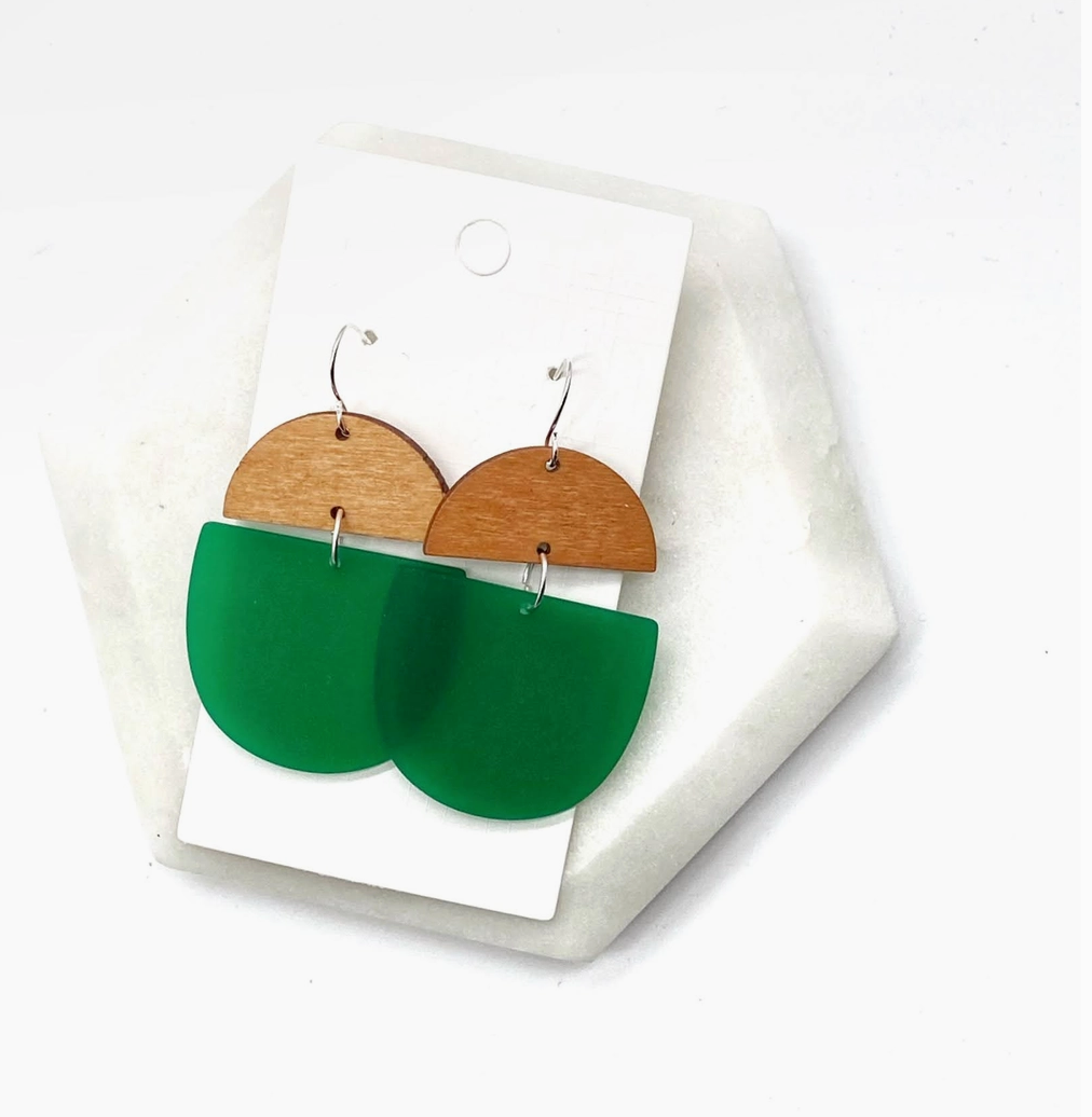 Green & Wood Deco Drop Earrings