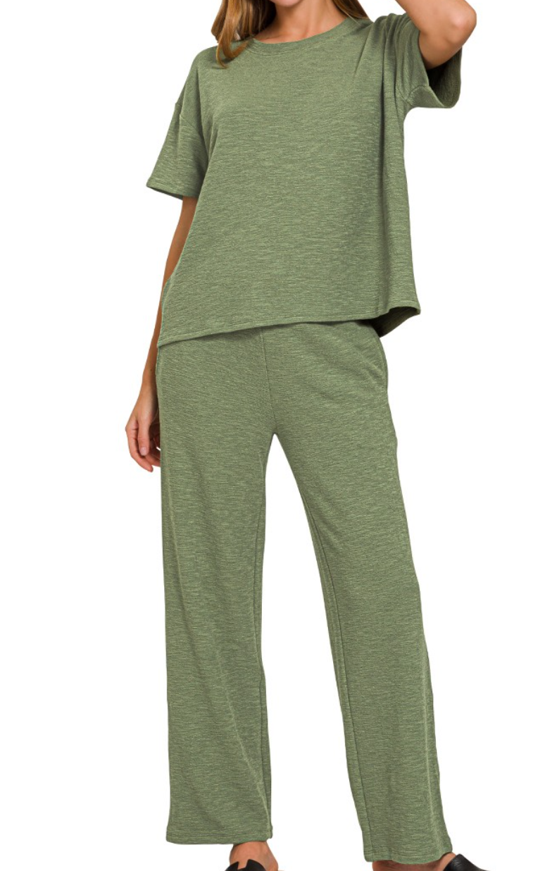 Light Olive Short Sleeve Top & Pants Set