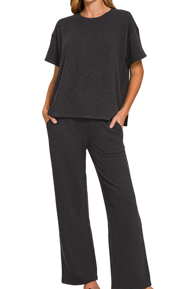 Black Short Sleeve Top & Pants Set