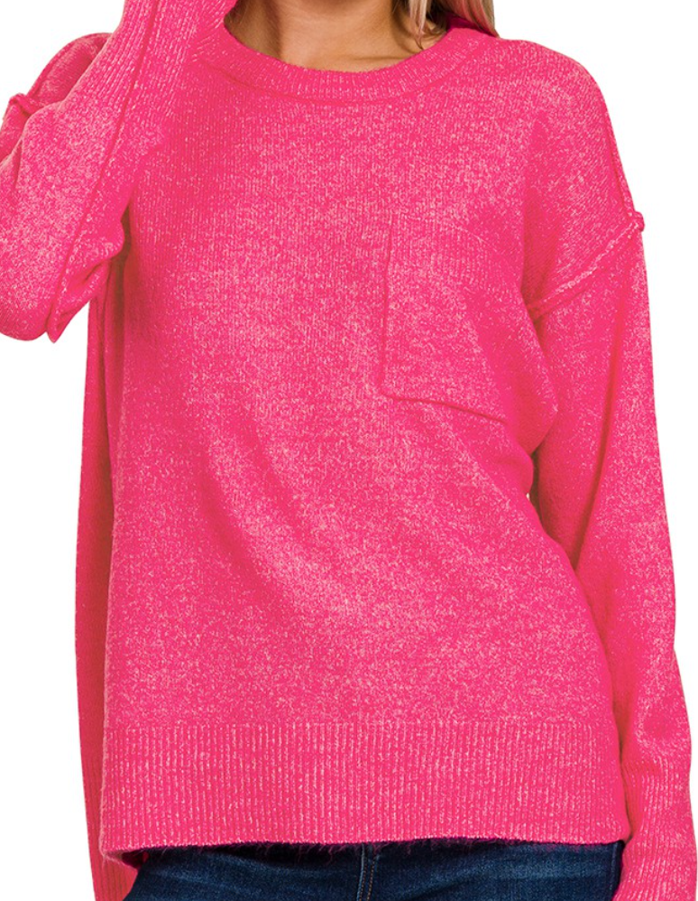 Hot Pink Hi-Low Hem Sweater