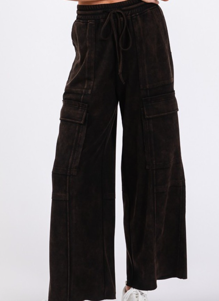 Black Scuba Mineral Washed Cargo Lounge Pants