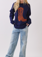 Load image into Gallery viewer, Navy Cowboy Boot Sweater
