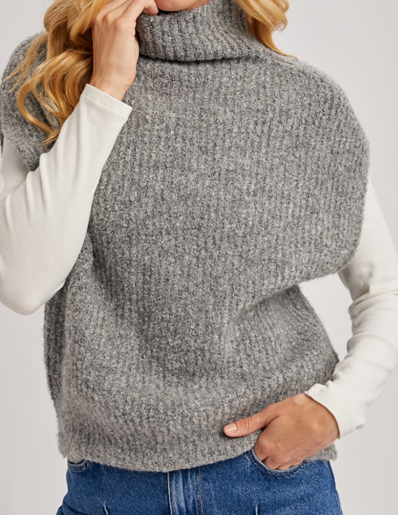 Gray Turtleneck Sleeveless Sweater