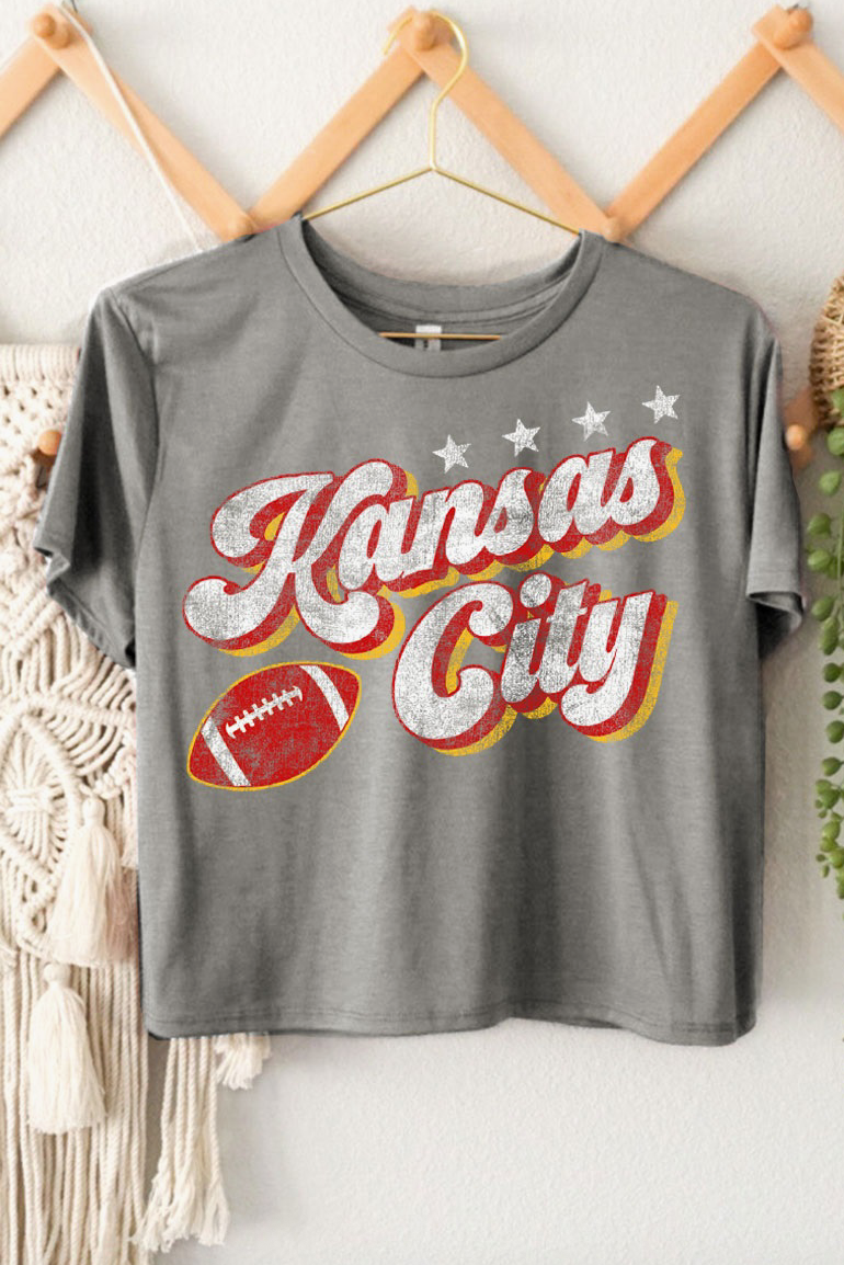 Gray Retro Kansas City Crop Tee