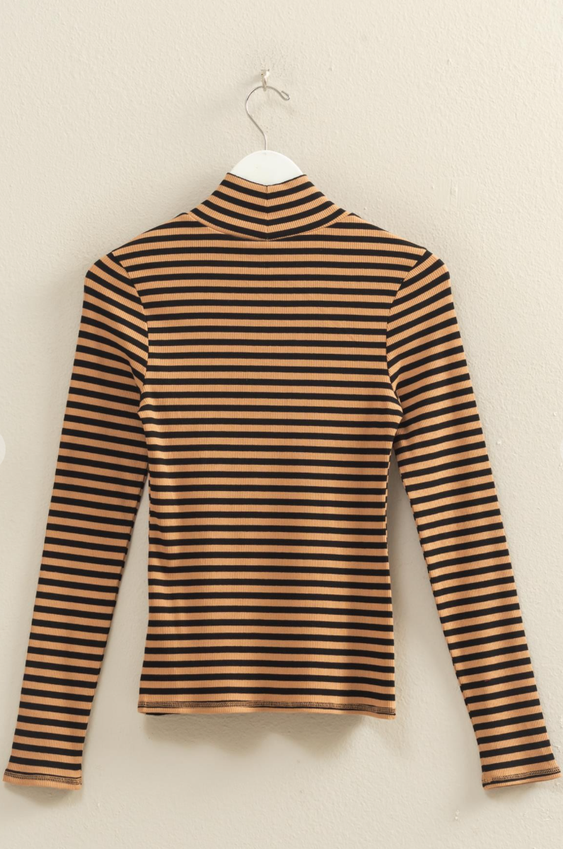 Black & Taupe Stripe Fitted Turtleneck
