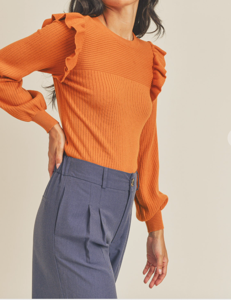 Ginger Ruffle Shoulder & Balloon Sleeve Sweater