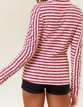 Load image into Gallery viewer, Brick &amp; White Stripe Rib Mock Neck Long Sleeve
