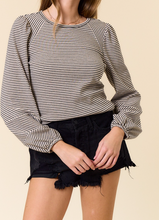 Load image into Gallery viewer, Oatmeal &amp; Black Stripe Bubble Sleeve Top
