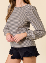 Load image into Gallery viewer, Oatmeal &amp; Black Stripe Bubble Sleeve Top

