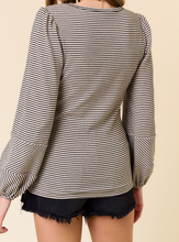 Load image into Gallery viewer, Oatmeal &amp; Black Stripe Bubble Sleeve Top
