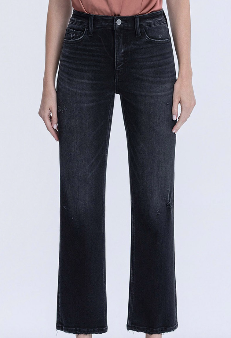 Black Mid Rise Straight Leg Ankle Jeans