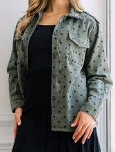 Load image into Gallery viewer, Olive Distressed Star Jacket

