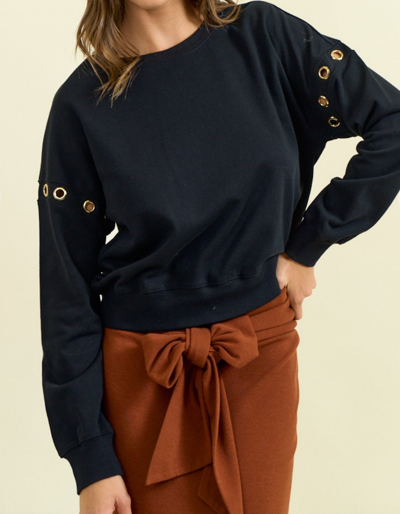Black Grommet Detail Sweatshirt