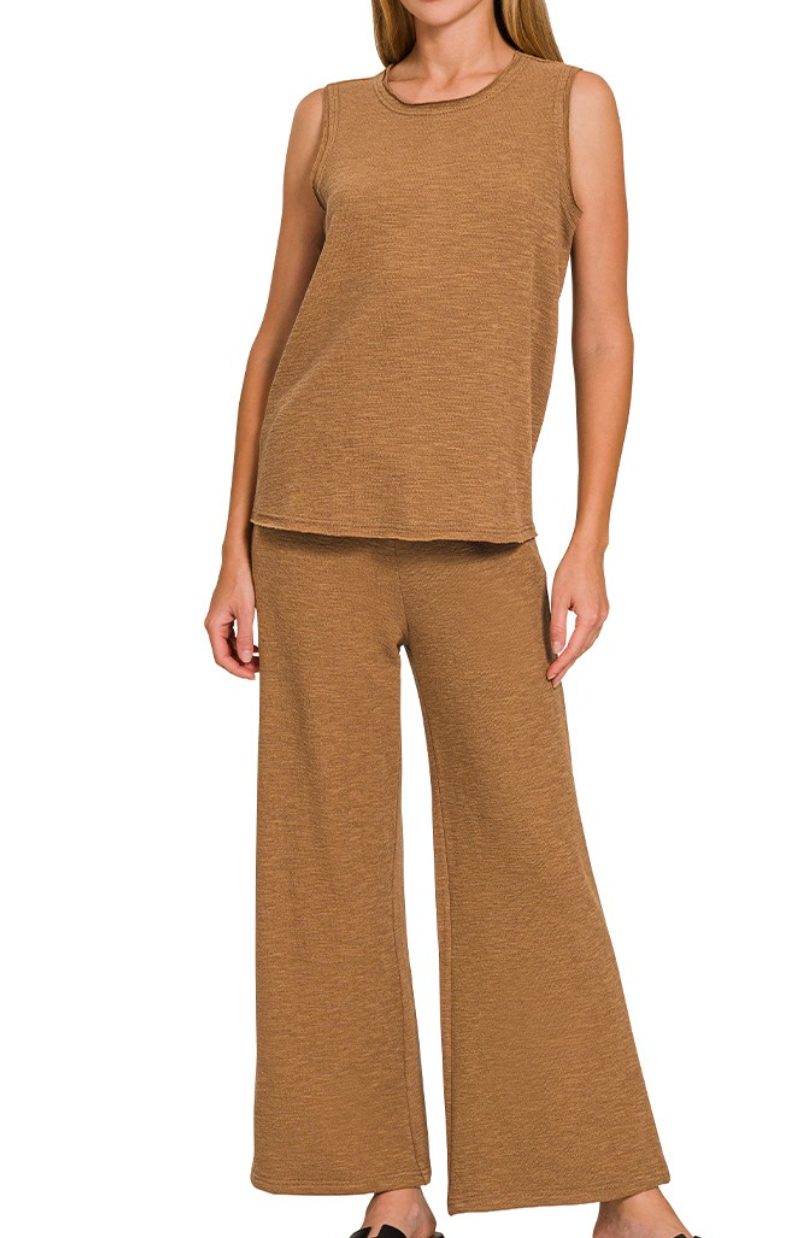 Camel Sleeveless Top & Pants Set