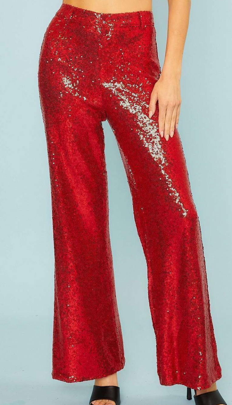 Red Sequin Flare Pants