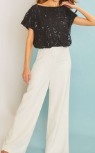 Load image into Gallery viewer, Black Sequin &amp; Pearl Boat Neck Shirt
