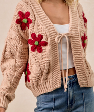 Load image into Gallery viewer, Oatmeal &amp; Flower Bow-Tie Cardigan Sweater
