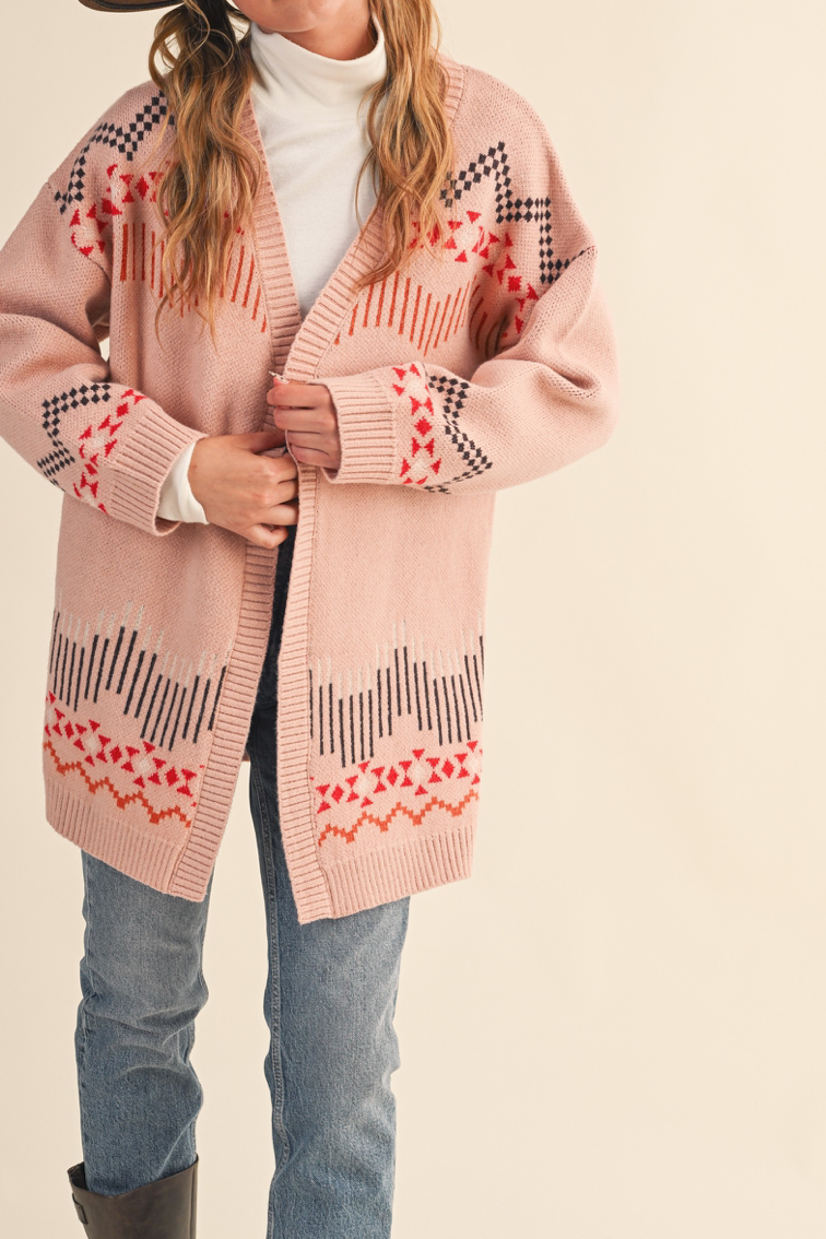 Dusty Pink Western Motif Cardigan