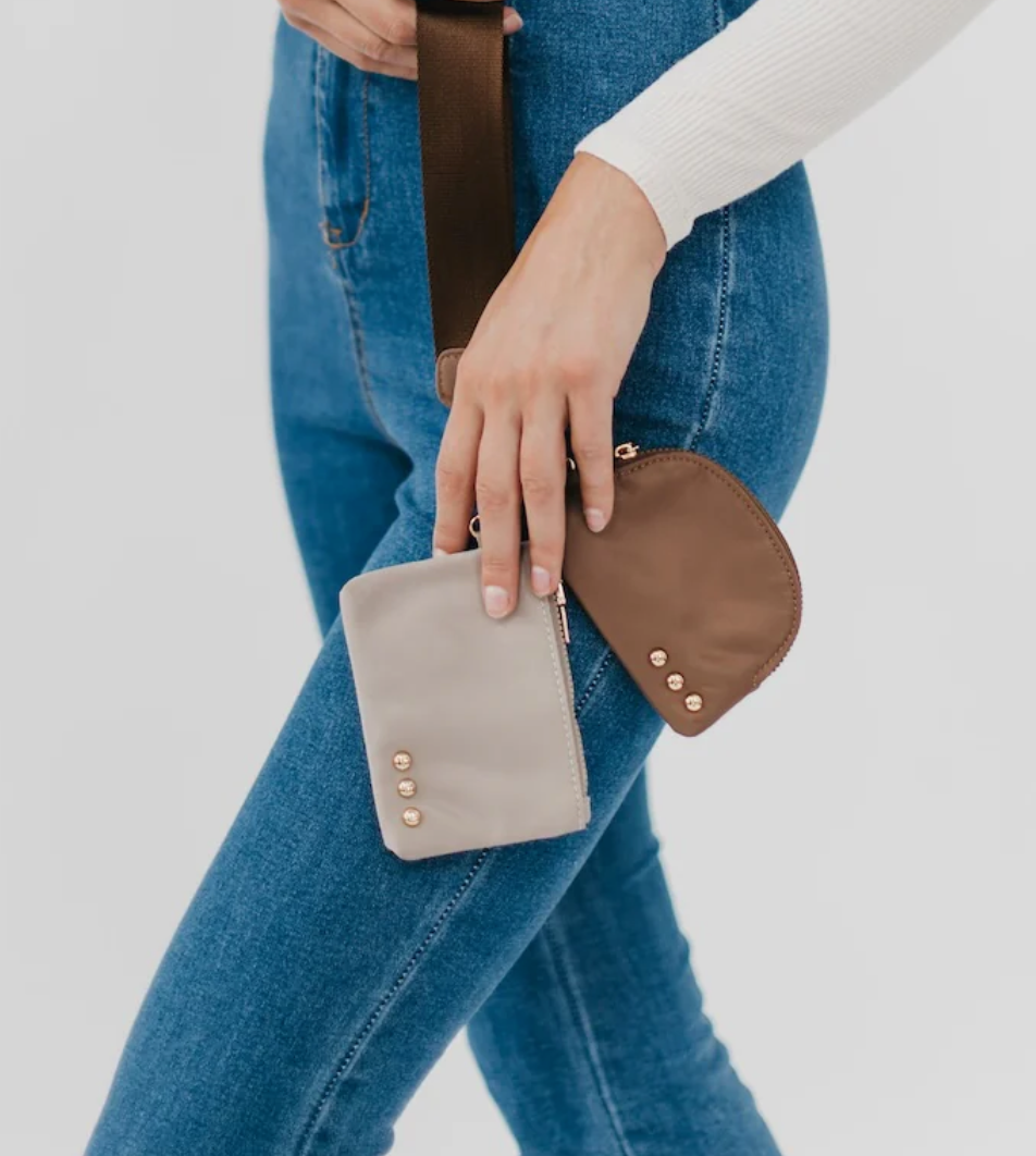 Brown & Khaki Dual Pouch Wristlet