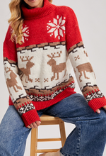 Load image into Gallery viewer, Red Turtleneck Reindeer Sweater

