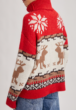 Load image into Gallery viewer, Red Turtleneck Reindeer Sweater
