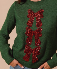 Load image into Gallery viewer, Green Sweater w/ Red Sequin Bows
