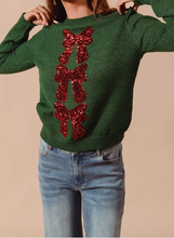 Load image into Gallery viewer, Green Sweater w/ Red Sequin Bows
