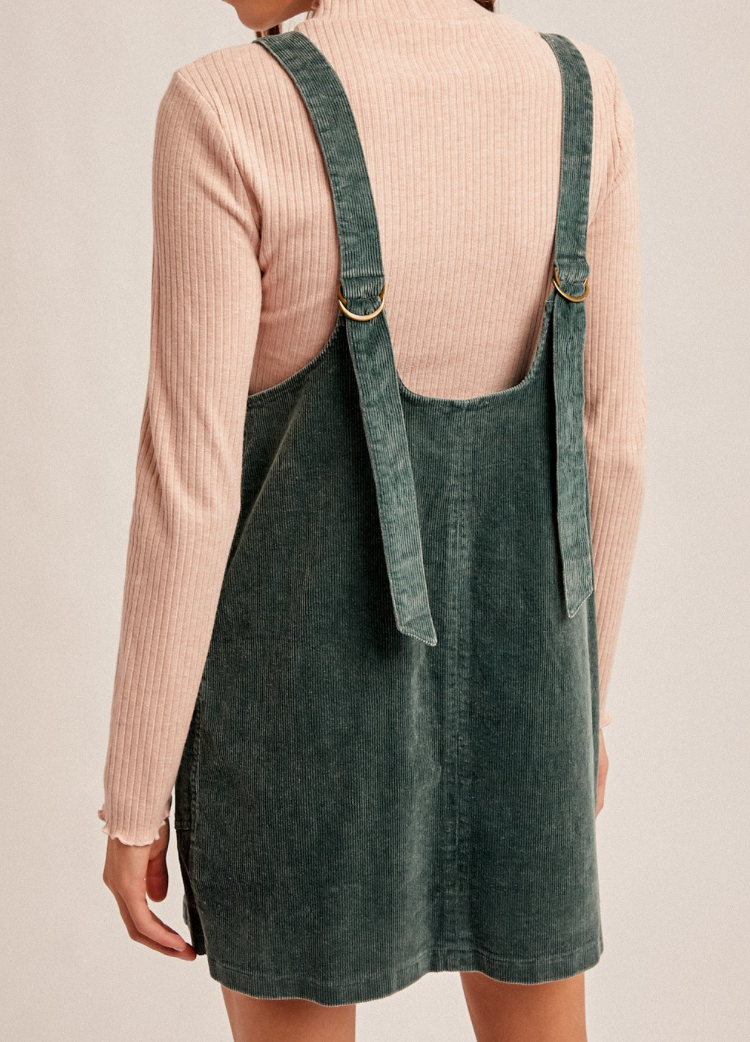 Hunter Green Snow Wash Corduroy Overall Dress STYLE HOUSE Boutique Hunter Green Snow Wash Corduroy Overall Dress STYLE HOUSE Boutique