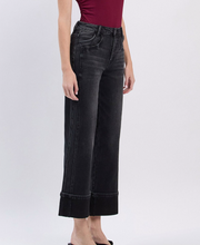 Load image into Gallery viewer, Black Wide-Leg Cuffed Jeans
