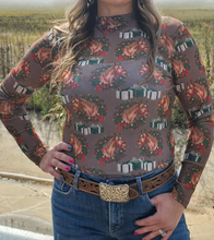 Load image into Gallery viewer, Horse &amp; Wreath Western Mesh Long Sleeve Top
