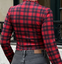 Load image into Gallery viewer, Red Plaid Christmas Mesh Long Sleeve Top
