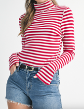 Load image into Gallery viewer, Red &amp; White Stripe Mock Neck w/ White
