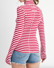 Load image into Gallery viewer, Red &amp; White Stripe Mock Neck w/ White
