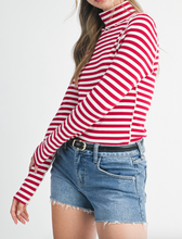 Load image into Gallery viewer, Red &amp; White Stripe Mock Neck w/ White
