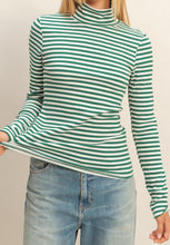 Load image into Gallery viewer, Green &amp; White Stripe Turtleneck
