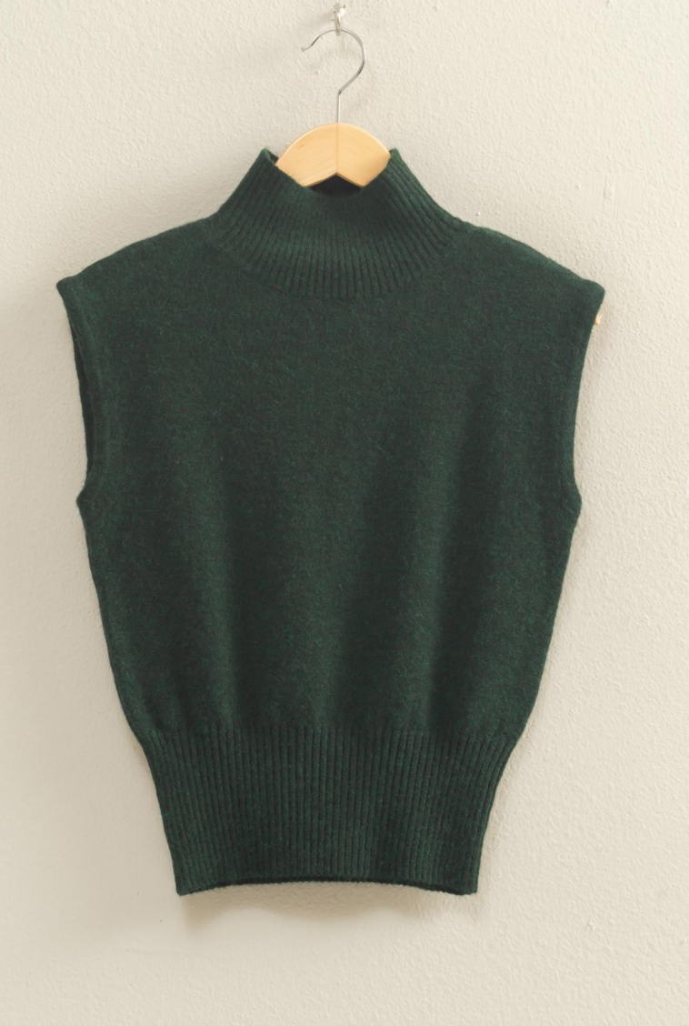 Forest Green Sleeveless Mock Neck Sleeveless Sweater