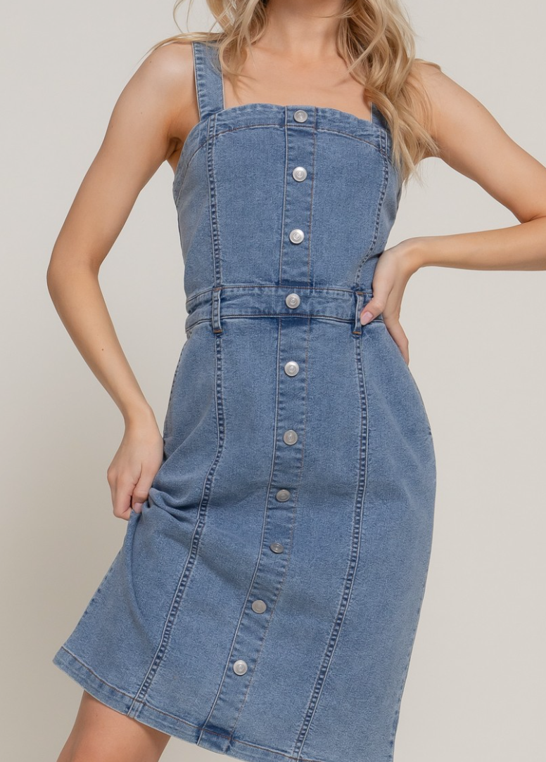 Denim Button-Down Sleeveless Dress