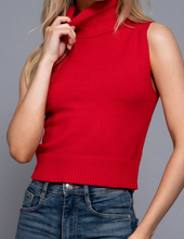 Load image into Gallery viewer, Red Turtleneck Sleeveless Sweater
