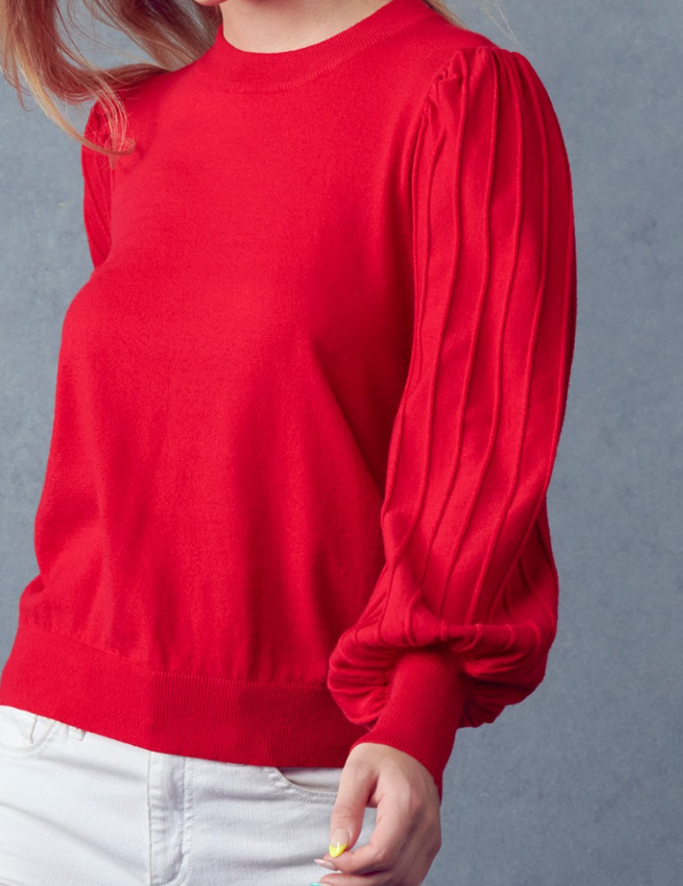 Red Sweater w/ Balloon Textured Sleeves