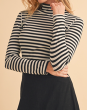 Load image into Gallery viewer, Black &amp; White Stripe Mock Neck w/ White Piping
