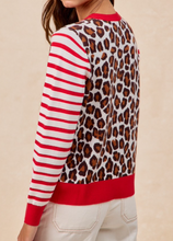 Load image into Gallery viewer, Animal Print w/ Red &amp; White Stripe Cardigan
