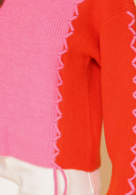 Load image into Gallery viewer, Red &amp; Pink Zigzag Tie Trim Sweater
