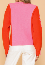 Load image into Gallery viewer, Red &amp; Pink Zigzag Tie Trim Sweater
