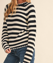 Load image into Gallery viewer, Black &amp; White Stripe Sweater w/ Contrast Stitch
