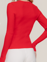 Load image into Gallery viewer, Ribbed Red Fitted Long Sleeve Sweater Top
