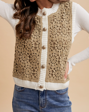 Load image into Gallery viewer, Light Olive Crochet Front Sweater Vest
