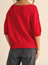 Load image into Gallery viewer, Red &amp; Tan Collared Floral Embroidered Sweater
