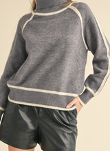 Load image into Gallery viewer, Gray Turtleneck Sweater w/ White Trim Detail
