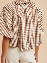 Load image into Gallery viewer, Brown &amp; White Checker Back Bow Bubble Top
